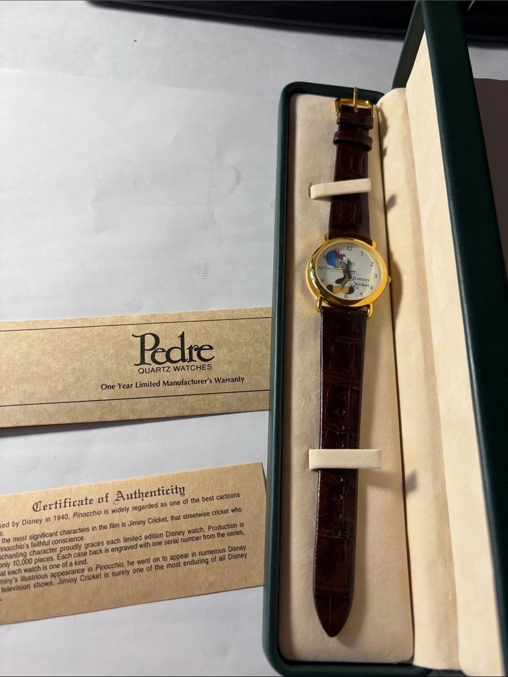 Pedre Jiminy Cricket Watch with Brown Leather Strap # 438/10,000. Unisex.